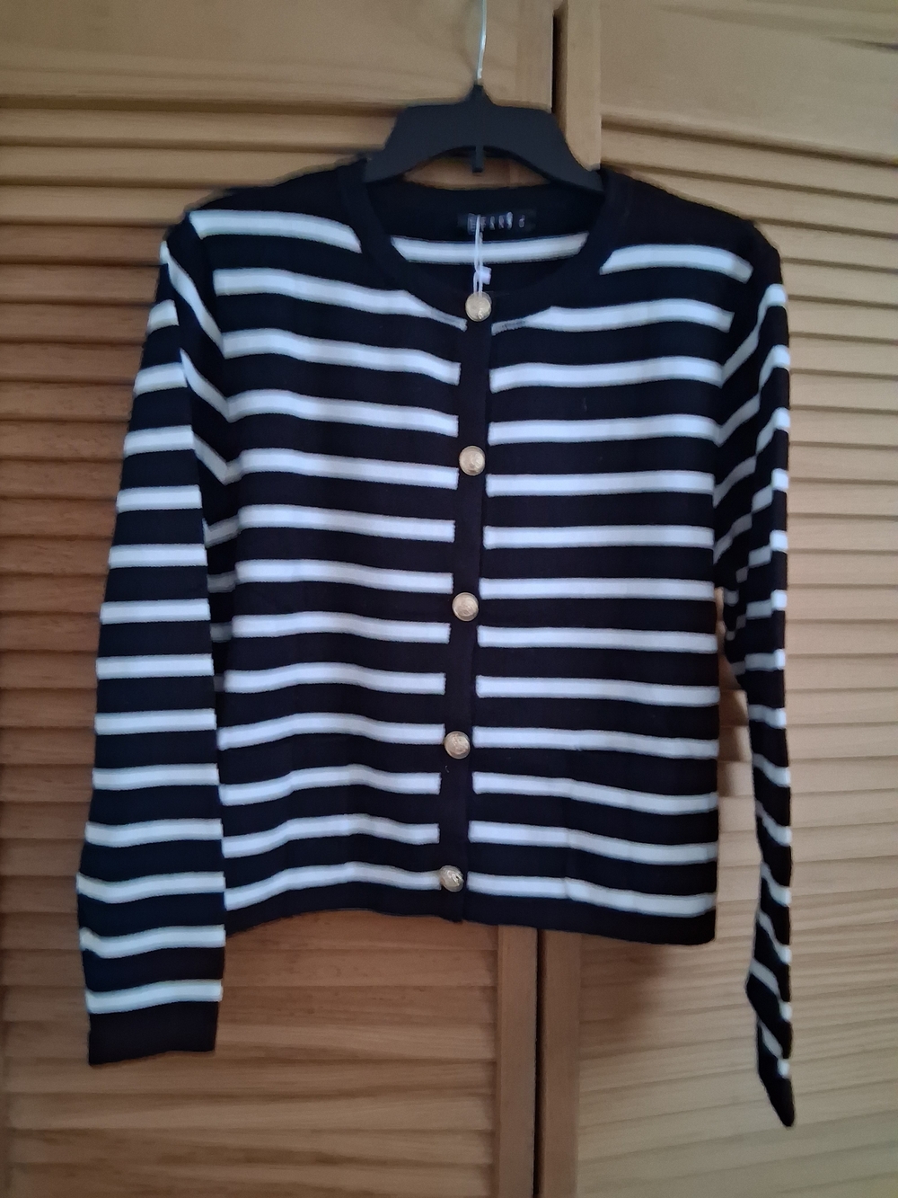Black and White Striped Button-Front Cardigan
